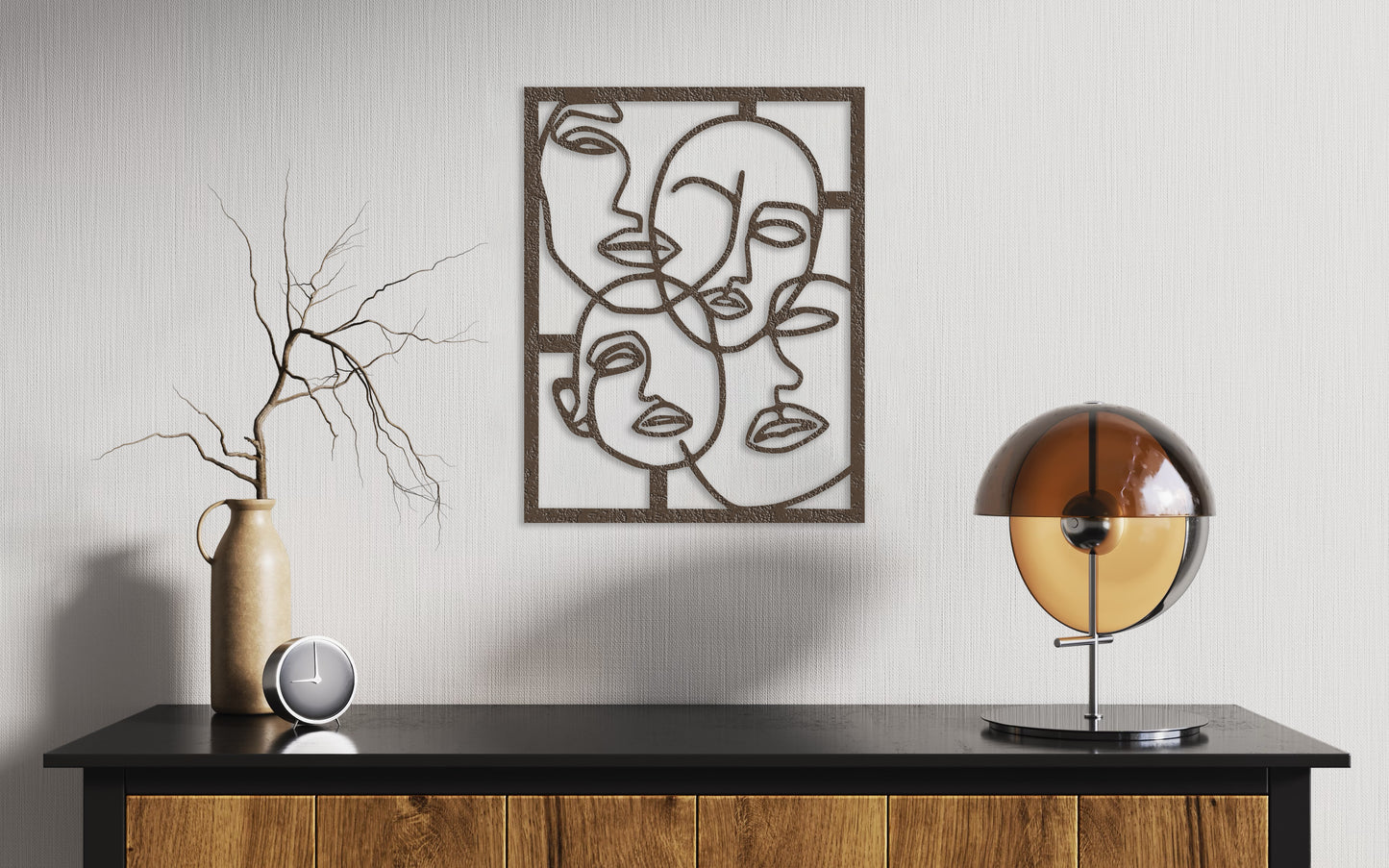 Houten wanddecoratie soul faces op wand