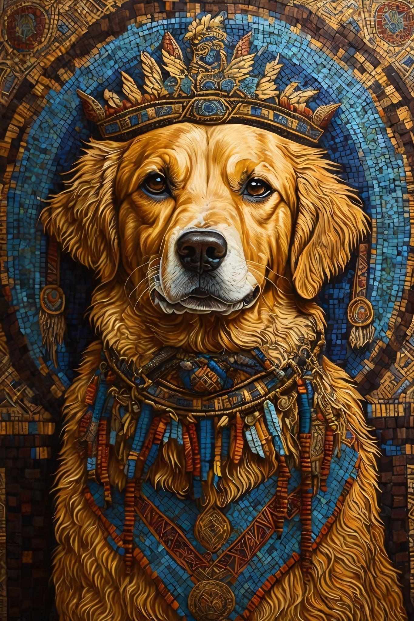 Canvas portrait of a golden retreiver with a crown