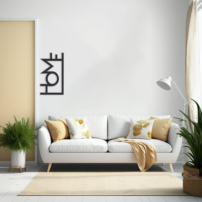 Wooden wall decoration home sign above white couch