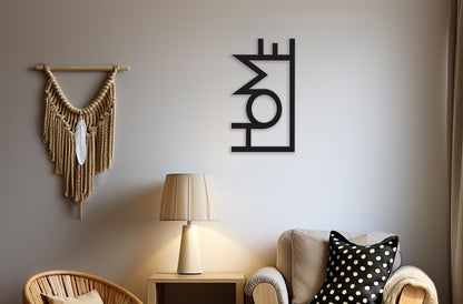 Wooden wall decoration home sign placed on a boho wall