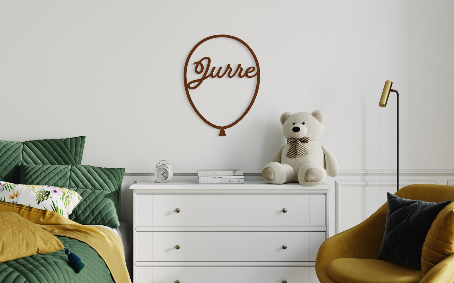 Nursery Wooden Wall Decoration | Wooden Name Balloon | Personalised | Walnut Color