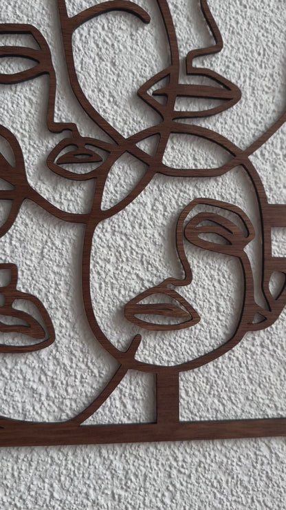 Wooden Wall Decoration "Soul Faces" | Walnut Color | Abstract | Premium Organic Wood