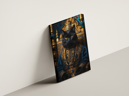 Canvas Wall Decoration | Black Royal Cat | Premium 100% Cotton Cloth